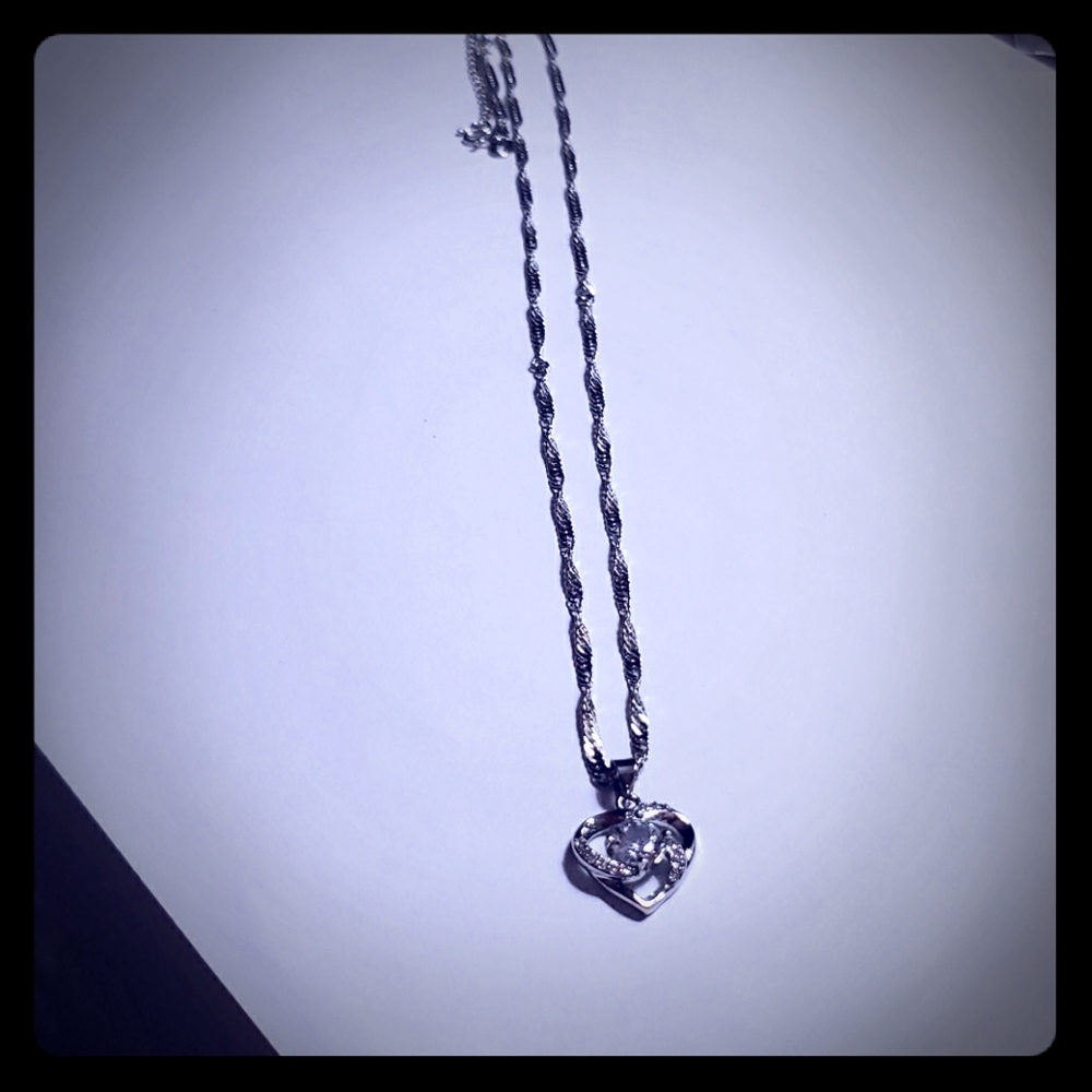 Sliver necklace with  heart  with cz rhinestones